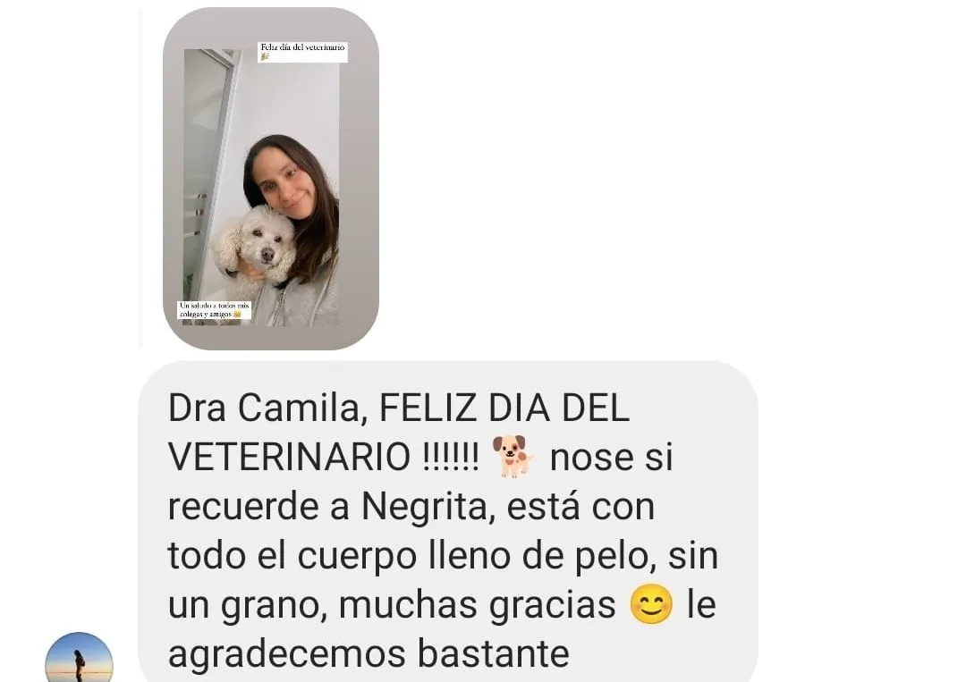 Testimonio de agradecimiento a la Dra. Camila por Negrita